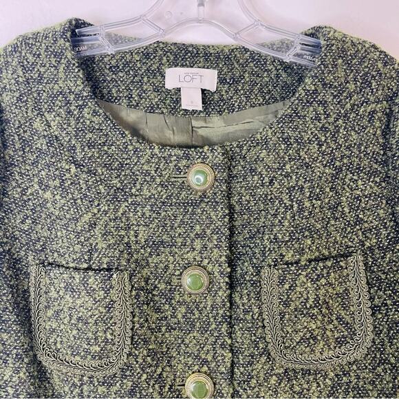 Loft green black button cropped preppy office wool blazer jacket 8 - Picture 2 of 7